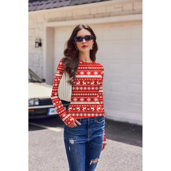 Womens Long Sleeve Shirt Polyester Spandex Crew Neck Casual Thermal XS-XXL - Picture 2 of 5